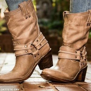 FRYE Carmen Harness Gray Leather Boot